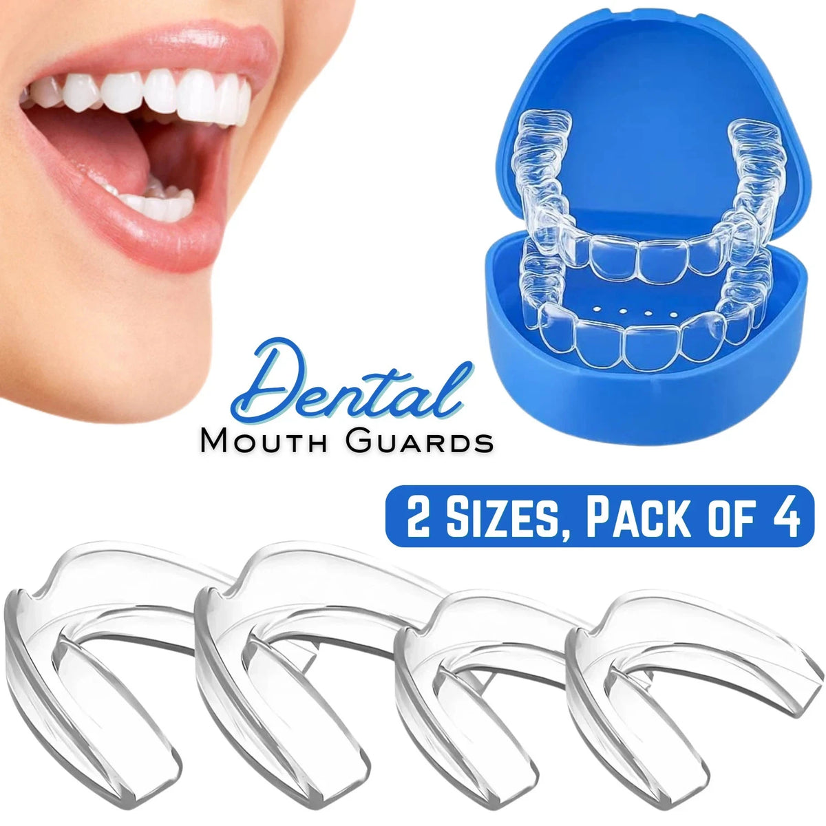 4 Piece Teeth Grinding Protector Mouth Guard Night Bruxism Clenching Sleeping Dental Moldable BPA-Free