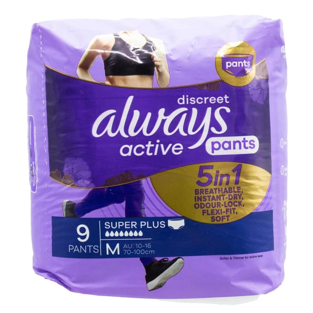 36x Discrete Active Pants, Super Plus, Bladder Leaks and Adult Incontinence Nappy Pants (4x 9 Pack)