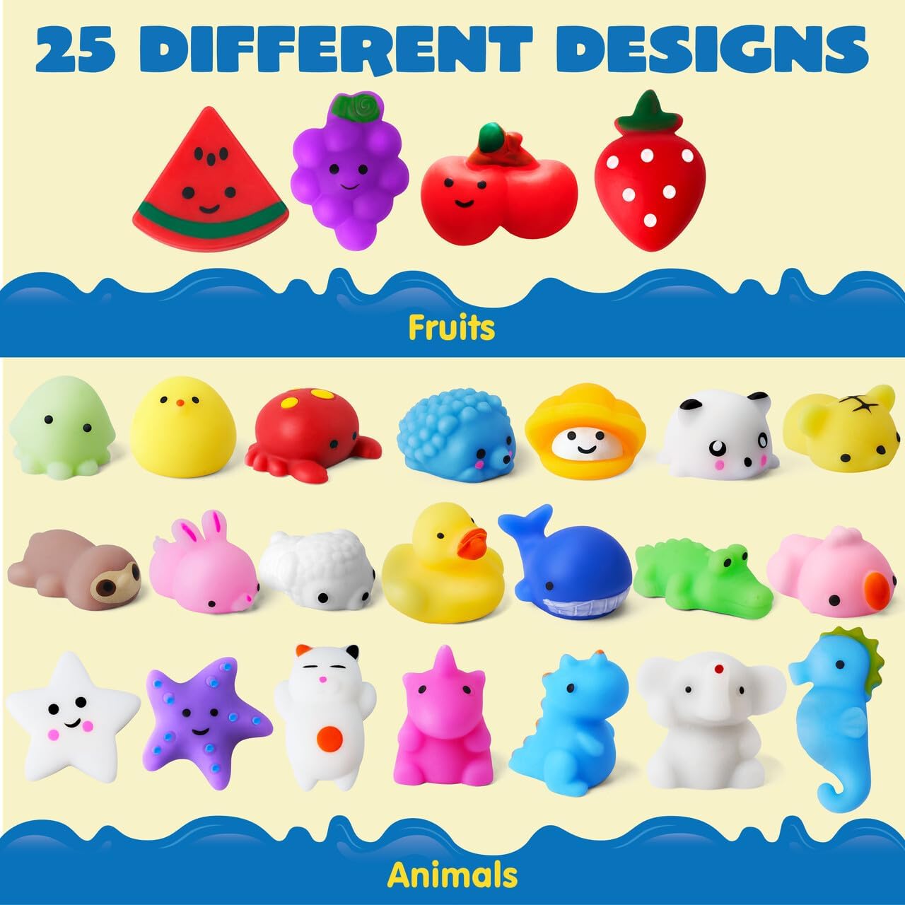 25 Pack Squishy Mini Party Favors | Kids Birthday Stress Relief Classroom Prizes Goodie
