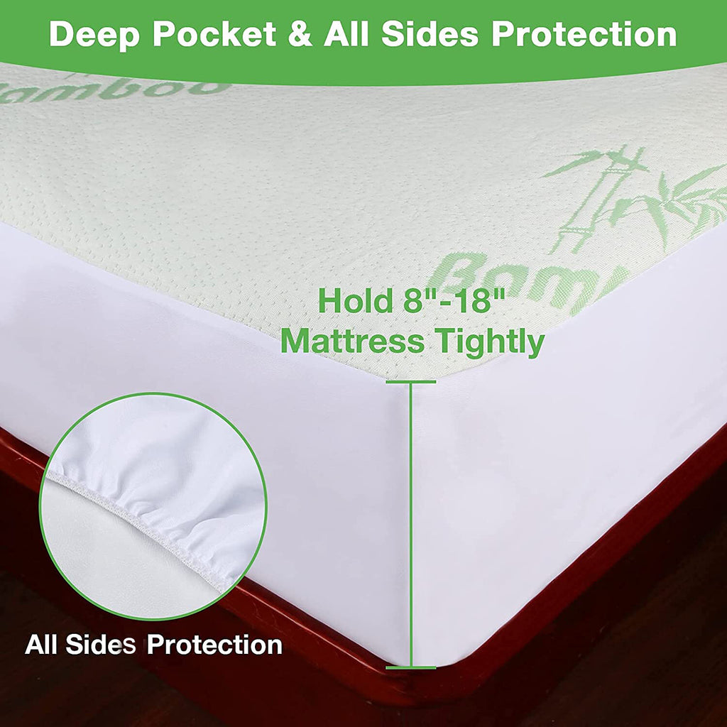 Bamboo Waterproof Mattress Protector - QUEEN - Washable Breathable Matress Cover, Dust Mite prevention , Fully Fitted Skirt