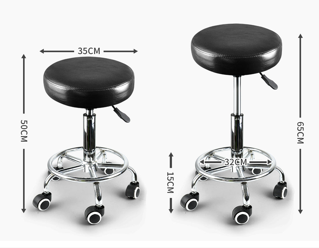 Black Round Stool Swivel Portable Barber School Hairdresser Office Chair Footrest Bar Seat