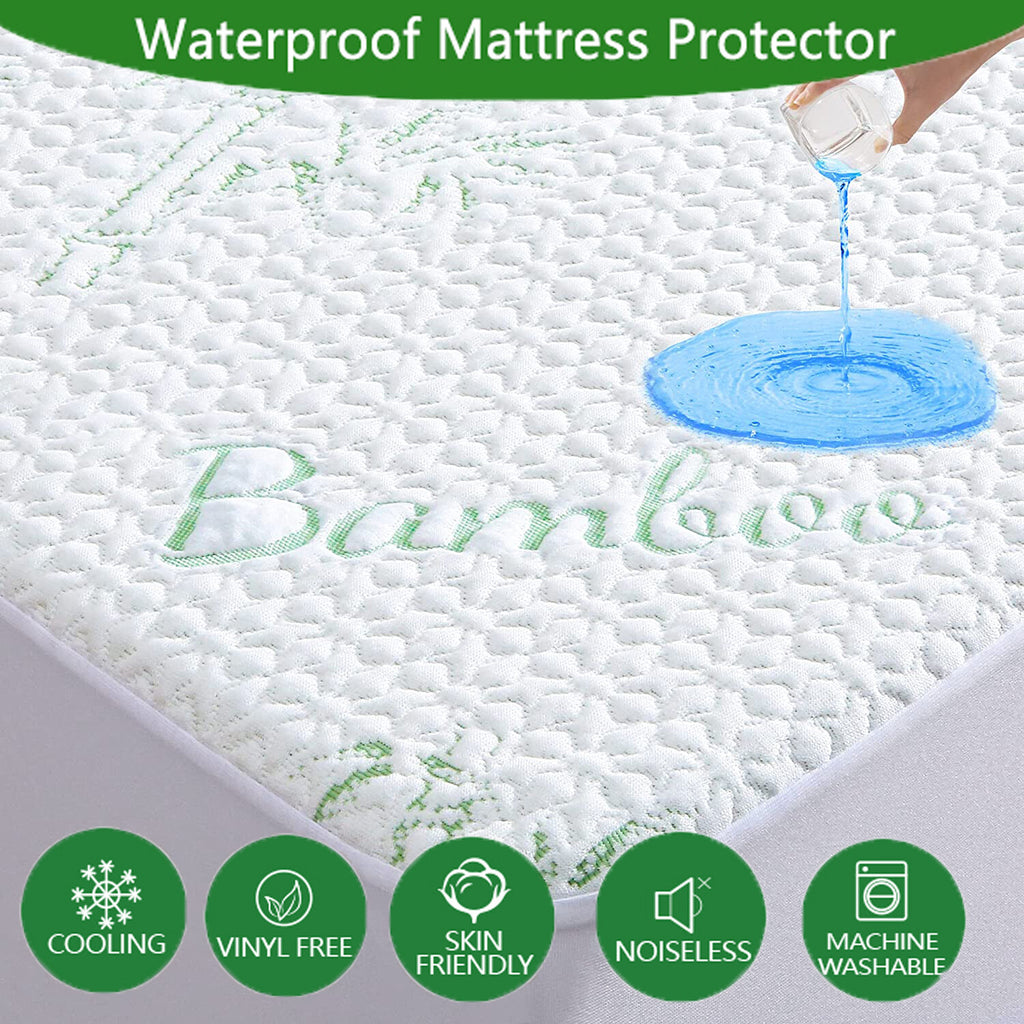 Bamboo Waterproof Mattress Protector - QUEEN - Washable Breathable Matress Cover, Dust Mite prevention , Fully Fitted Skirt