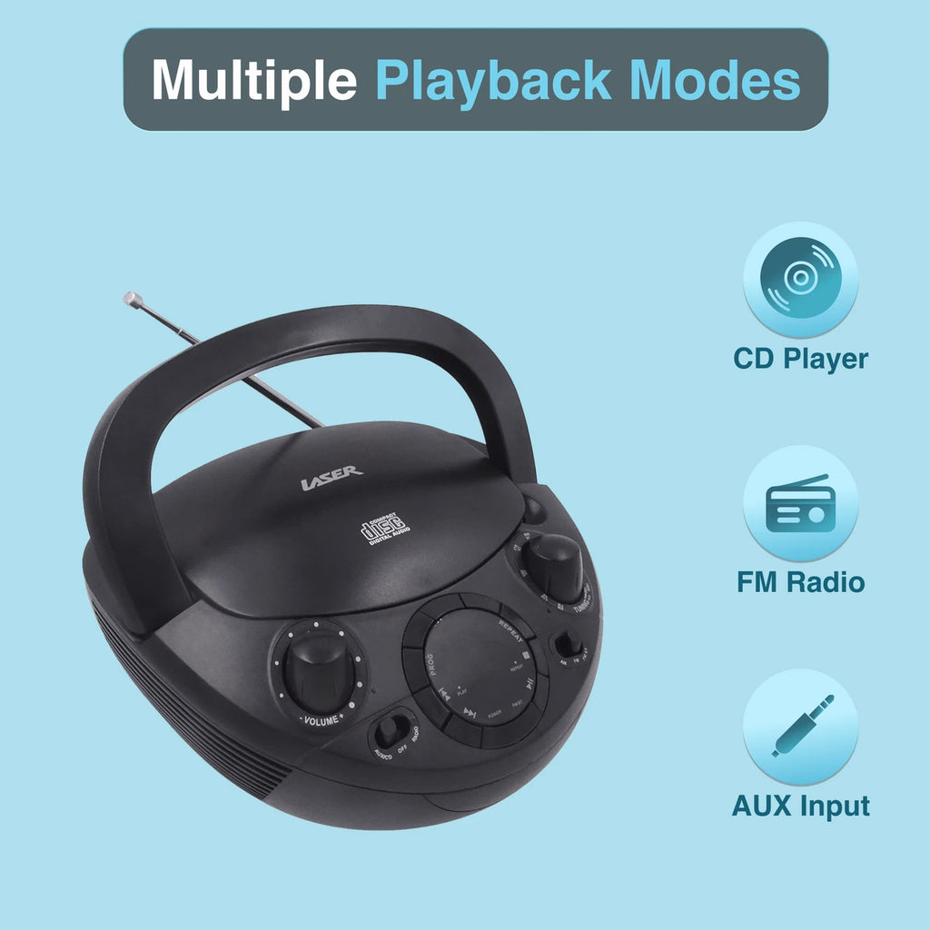 Laser Portable Music Player, Home CD Boombox AM/FM Radio Stereo Speakers