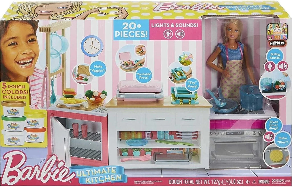 Barbie Kitchen Playset with Doll Pretend Restaurant Preschool Accessories