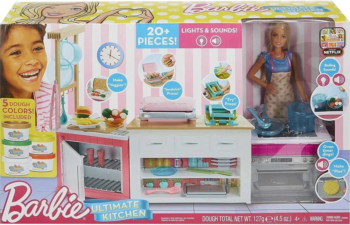 Barbie Kitchen Playset with Doll Pretend Restaurant Preschool Accessories