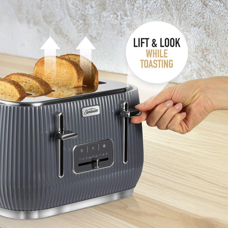 Sunbeam 4 Slice Toaster, Electric Bread Browning Kitchen Appliance Cooker - Grey