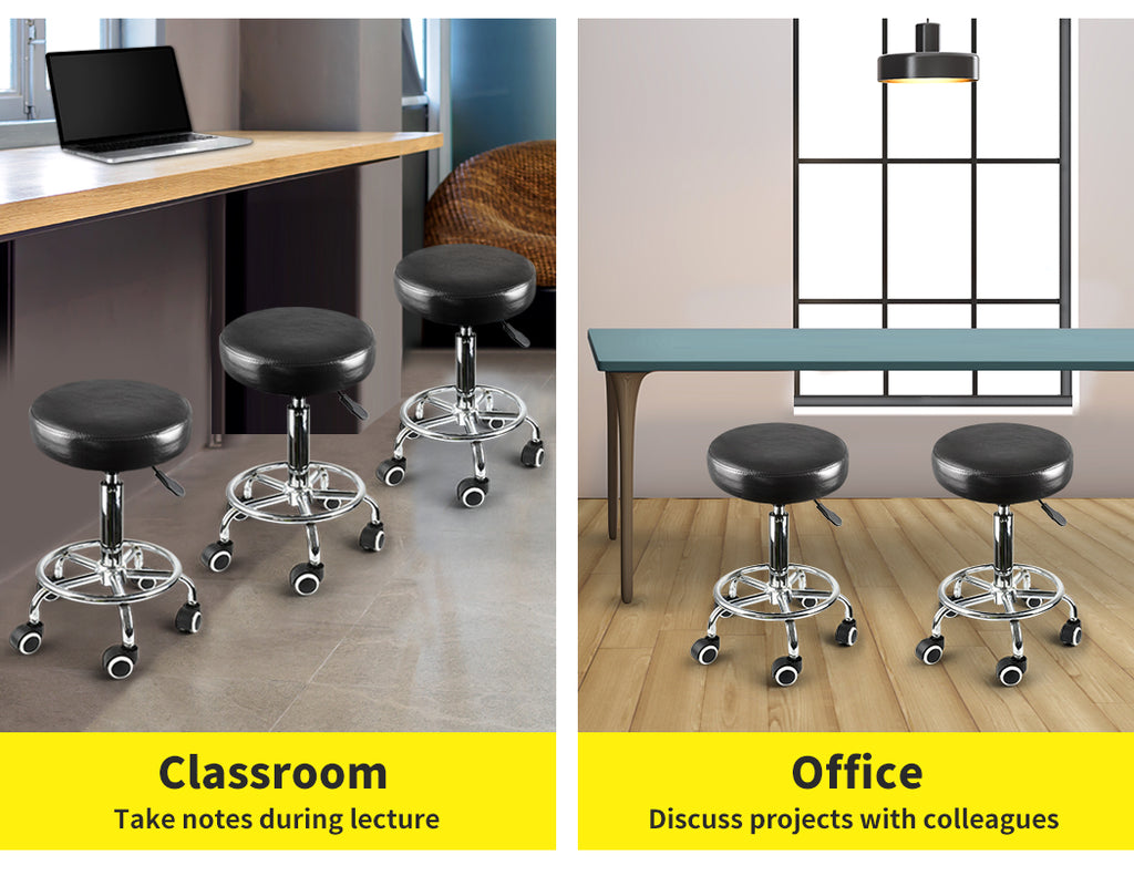 Black Round Stool Swivel Portable Barber School Hairdresser Office Chair Footrest Bar Seat