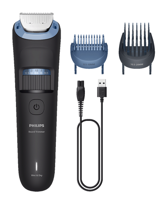 Philips Series 3000 Waterproof Beard Trimmer | BeardSense Tech | 40 Length Settings & 360° Grip