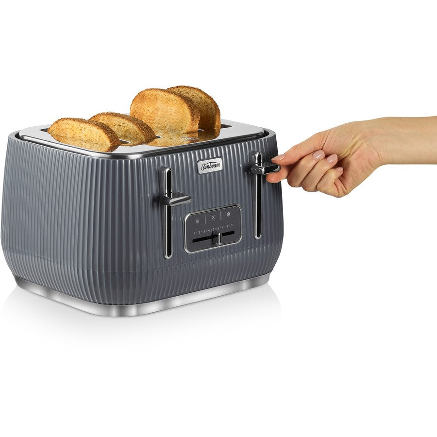 Sunbeam 4 Slice Toaster, Electric Bread Browning Kitchen Appliance Cooker - Grey