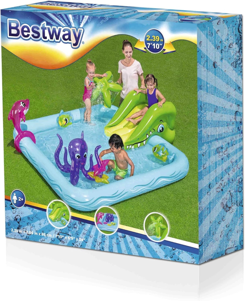 Bestway Kids Inflatable Water Slide and Sprayer | Backyard Pool Splash Play Summer