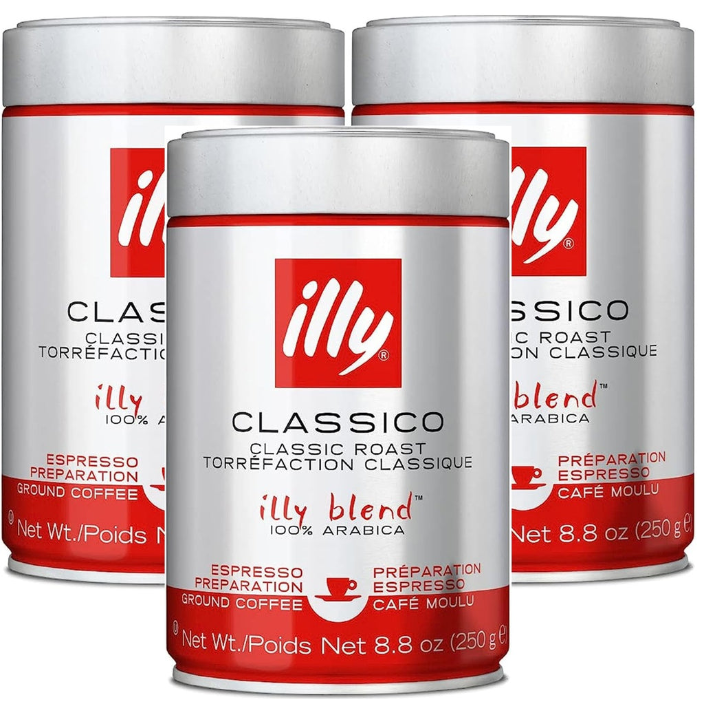 3x illy Espresso Ground Coffee Roasted Espresso Coffee 100% Arabica Beans - Classic Roast