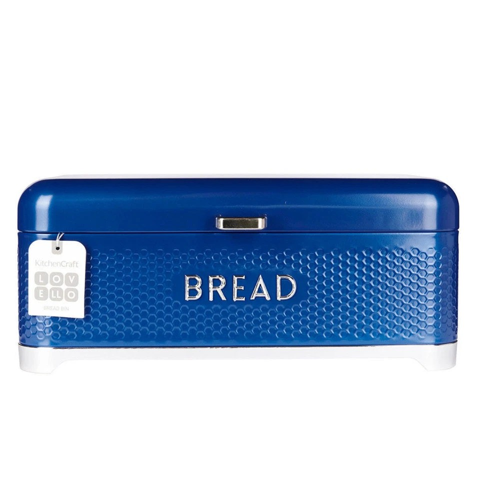 Lovello Carbon Steel Textured Bread Bin Container | 42x22cm | Midnight Blue | Retro |