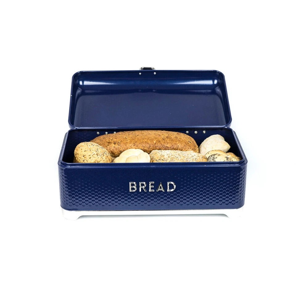 Lovello Carbon Steel Textured Bread Bin Container | 42x22cm | Midnight Blue | Retro |