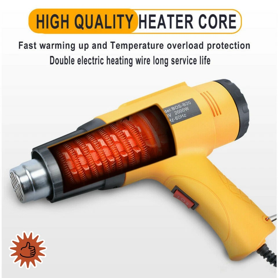 Electric Heat Gun | 60~650℃ 220V 2000W | Electric Heating Hot Air Gun | Temperature Power Tool | Loosen Rusty Bolts | Fire Starter |
