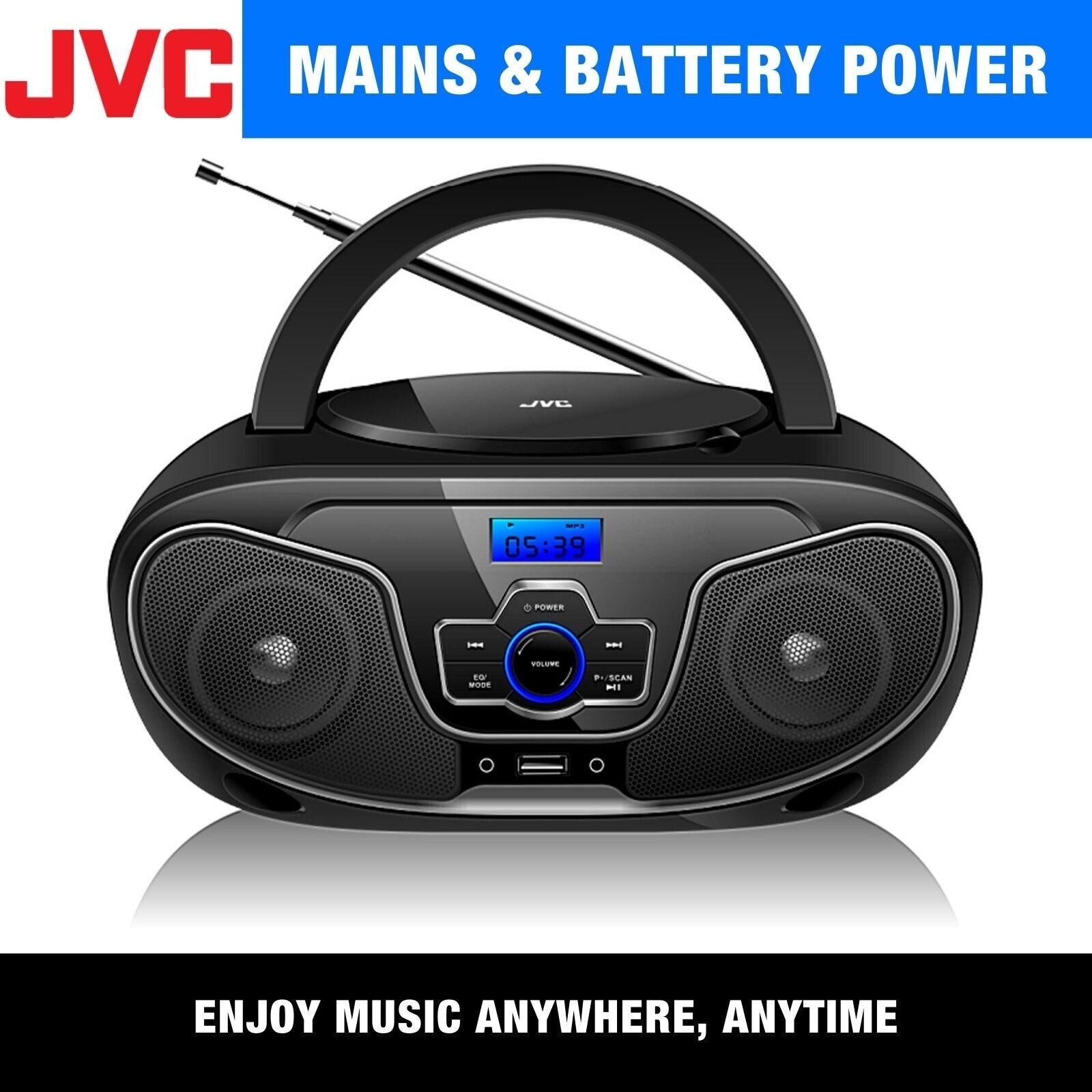 JVC Bluetooth Boombox | Portable Wireless Music CD Player USB/MP3/FM Radio