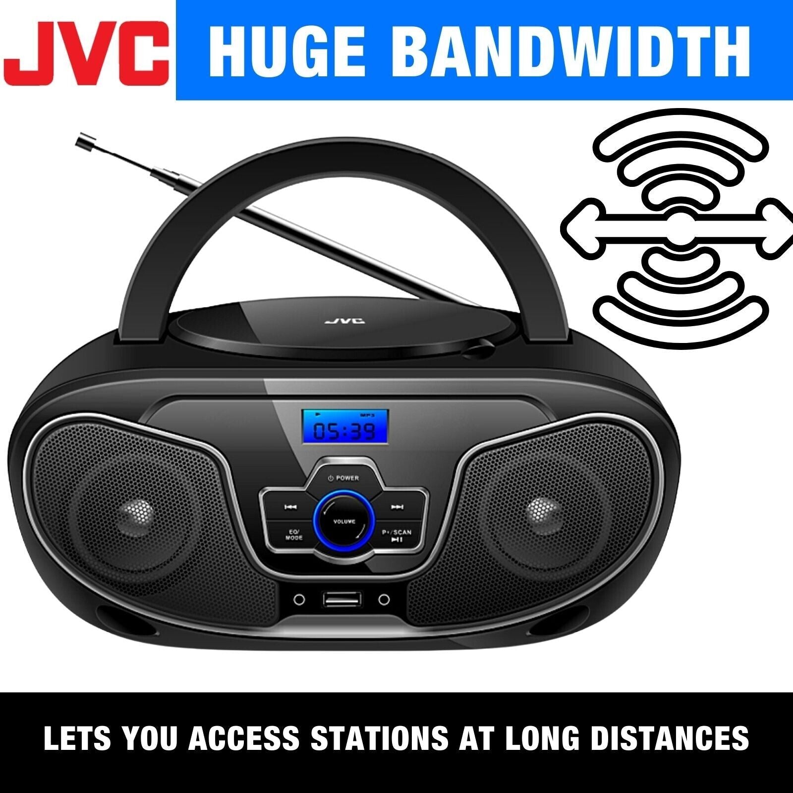 JVC Bluetooth Boombox | Portable Wireless Music CD Player USB/MP3/FM Radio