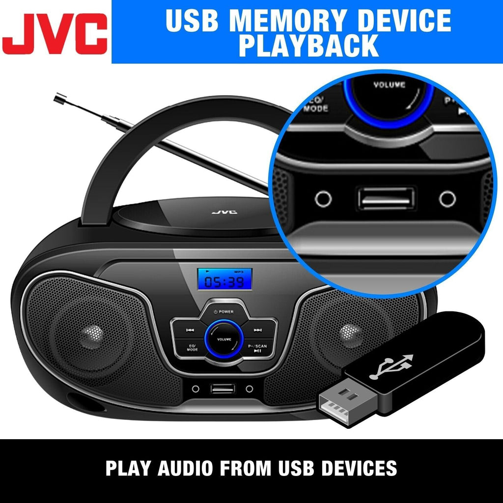 JVC Bluetooth Boombox | Portable Wireless Music CD Player USB/MP3/FM Radio