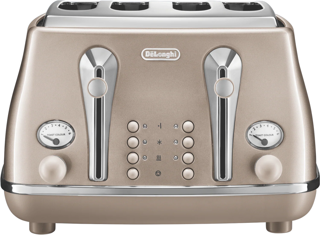 De'Longhi Retro 4 Slice Toaster - 1800W Stainless Steel Bread Browning Toast Maker - Wedding Anniversary Birthday Gift Set