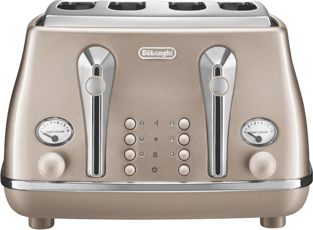 De'Longhi Retro 4 Slice Toaster - 1800W Stainless Steel Bread Browning Toast Maker - Wedding Anniversary Birthday Gift Set