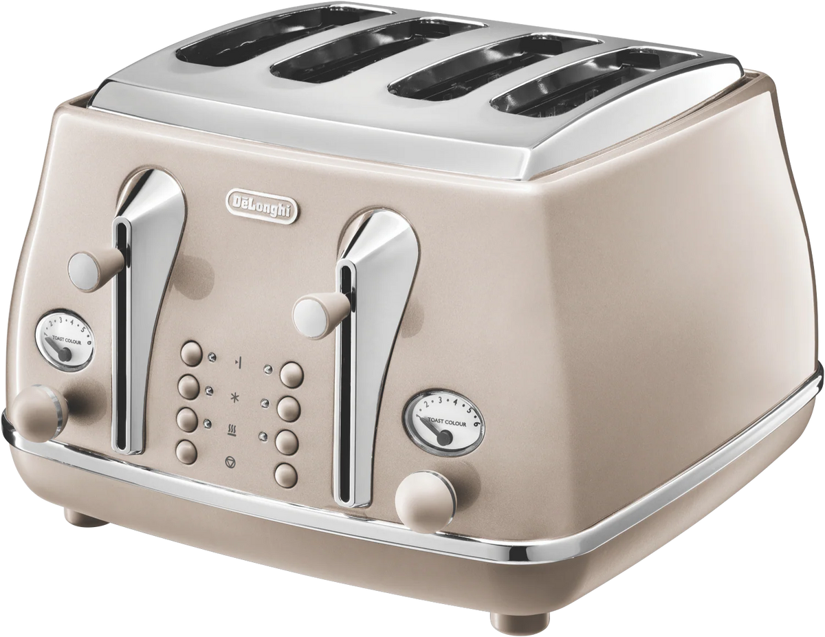 De'Longhi Retro 4 Slice Toaster - 1800W Stainless Steel Bread Browning Toast Maker - Wedding Anniversary Birthday Gift Set
