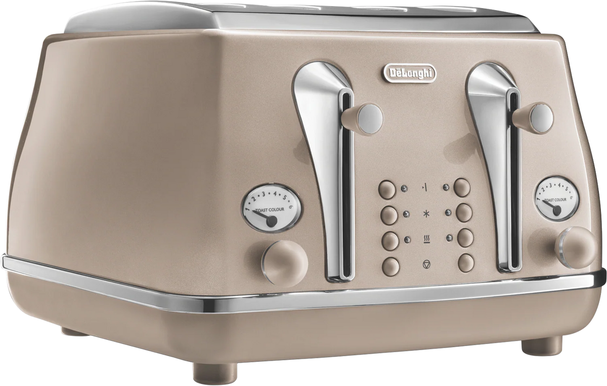 De'Longhi Retro 4 Slice Toaster - 1800W Stainless Steel Bread Browning Toast Maker - Wedding Anniversary Birthday Gift Set