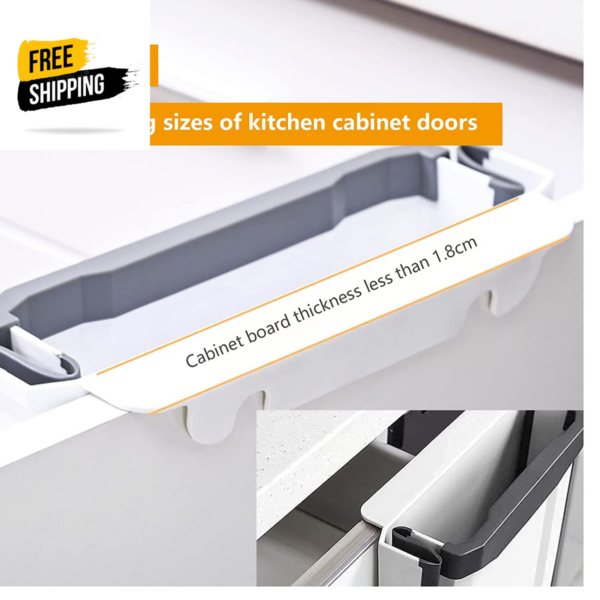 Wall Mountable Kitchen Bin, Rubbish Bin Plastic Folding Hanging Trash Can, Cupboard Door