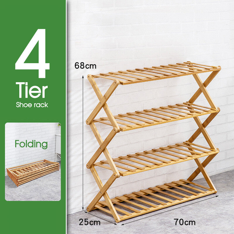 4 Tier Bamboo Shoe Rack Folding Wooden Shoe Bathroom Towel Shelf Shelving Unit Cabinet Organiser