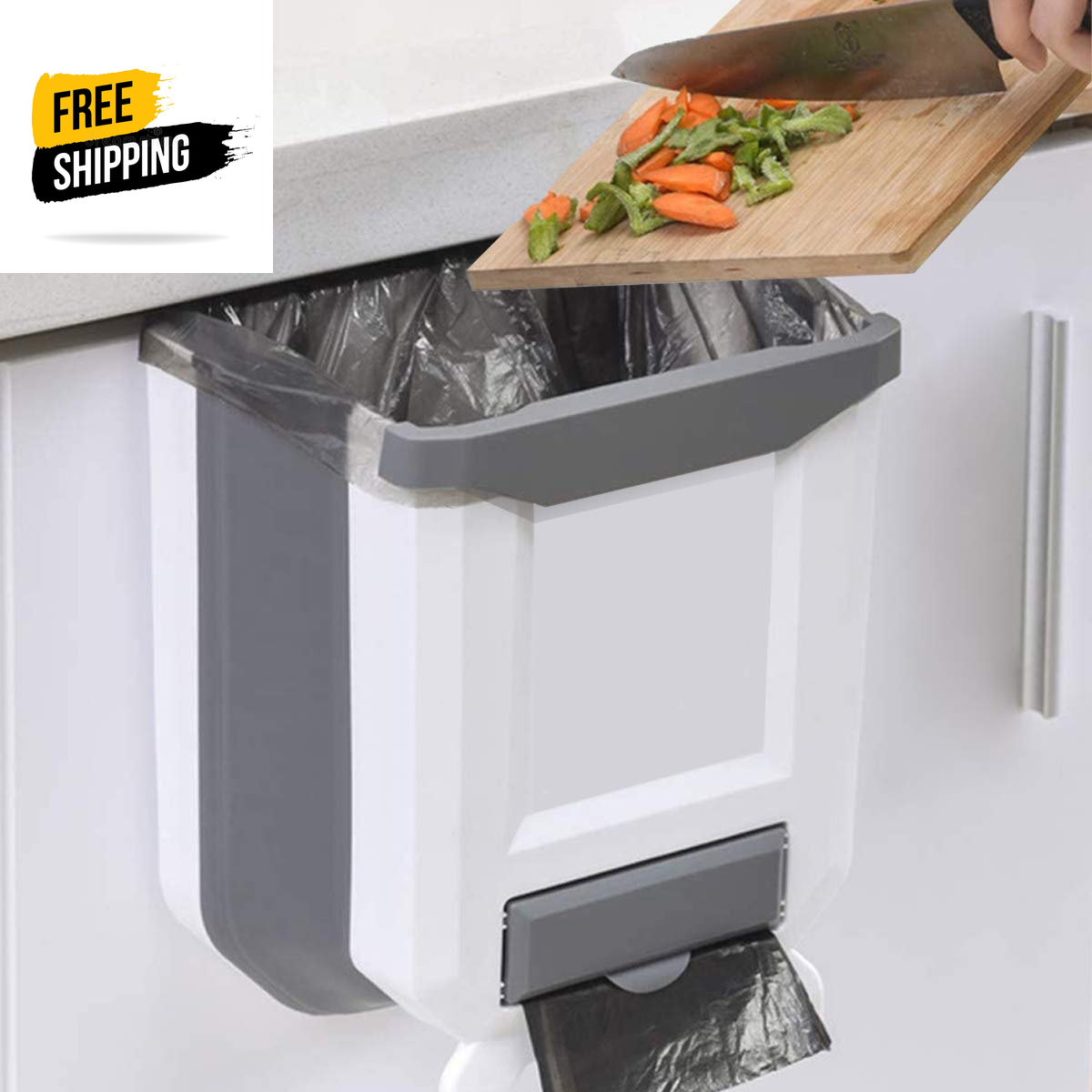 Wall Mountable Kitchen Bin, Rubbish Bin Plastic Folding Hanging Trash Can, Cupboard Door