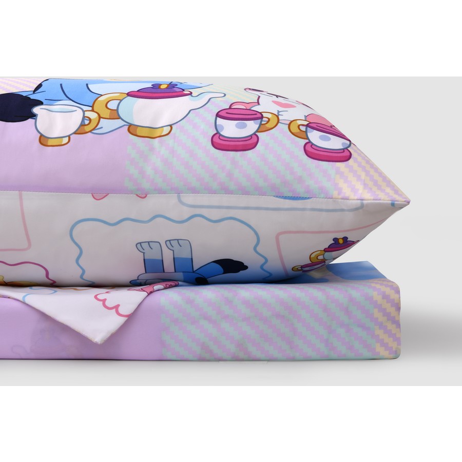 Bluey Teaparty Single Quilt Cover with Pillowcase Set, Kids Bedroom Bedding Decor