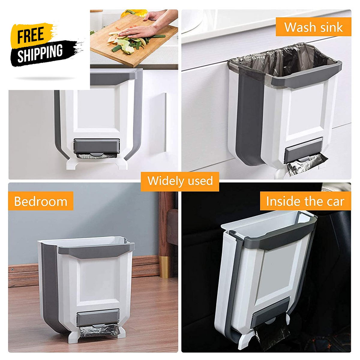 Wall Mountable Kitchen Bin, Rubbish Bin Plastic Folding Hanging Trash Can, Cupboard Door