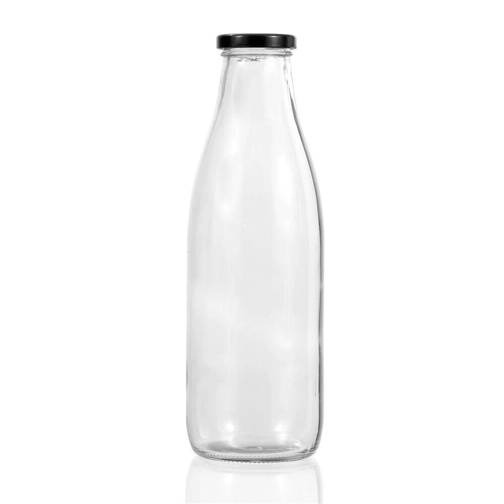 2x 1L Glass Milk Storage Home Fresh Cream Milk Keffir Screw Top Lids - Nut Oat Almond Milk Keeper Jar Glassware