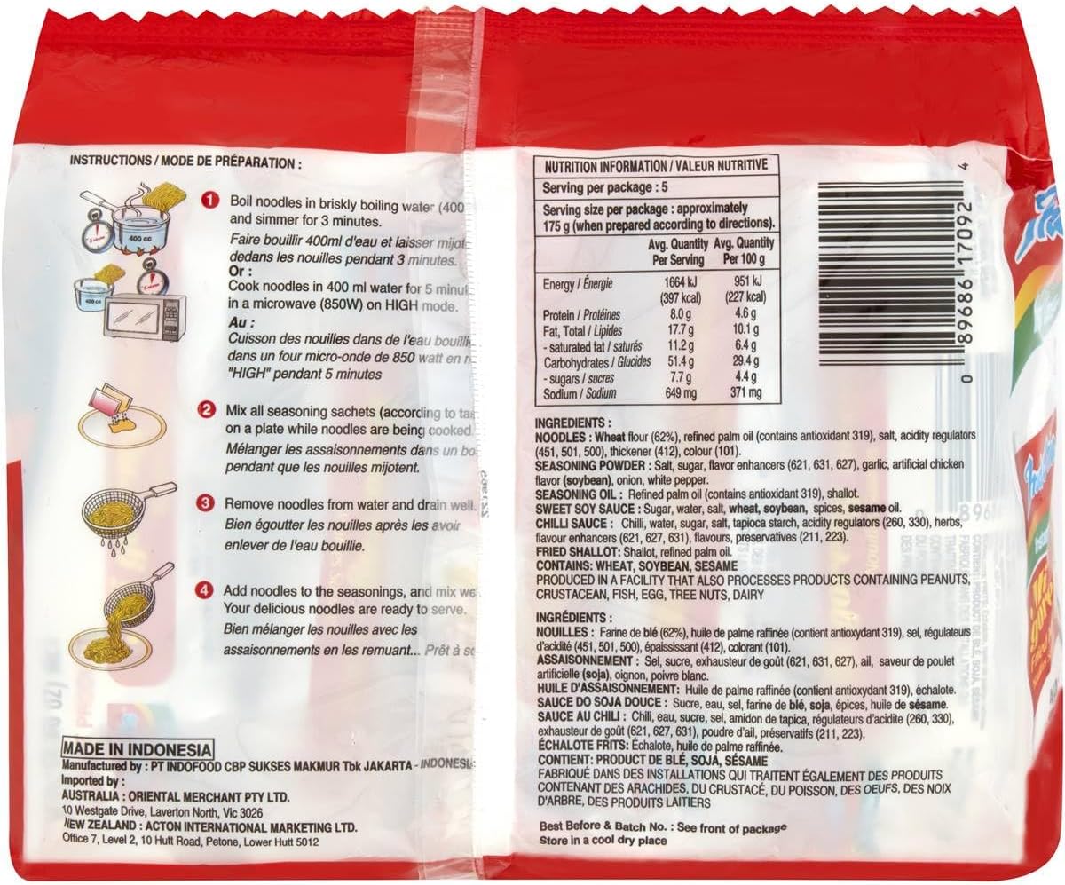 5 Pack Indomie Migoreng Instant Noodles Noodle Packs Original Special