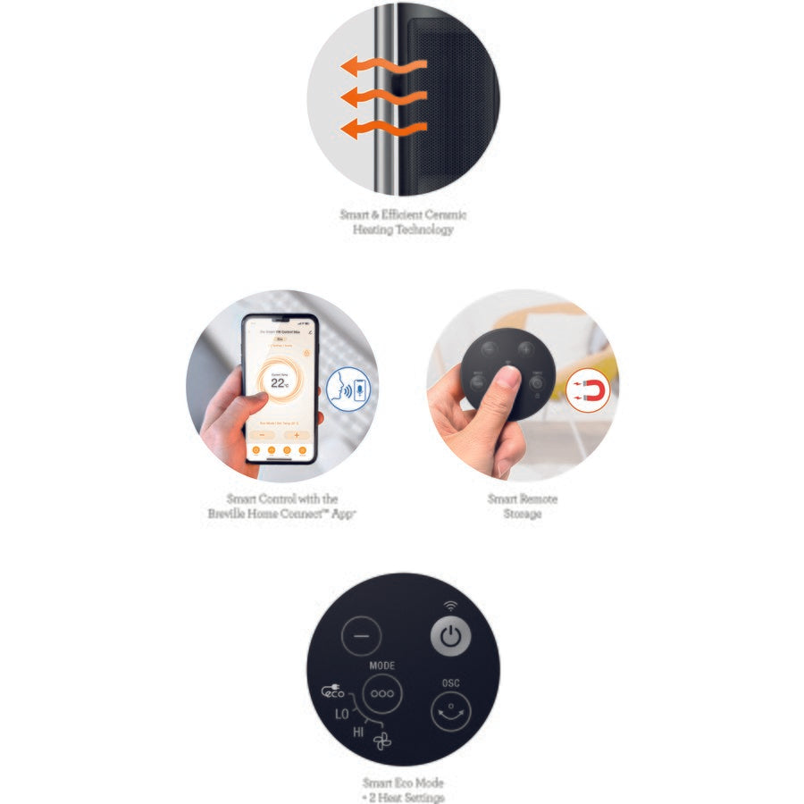 Breville Ceramic Heater | 2000W Indoor Bedroom Room Heating Thermostat Heater | Adjustable | Google Home/Alexa Compatible