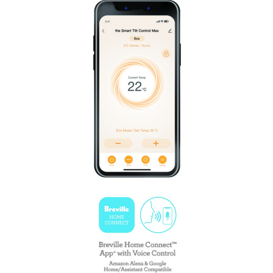 Breville Ceramic Heater | 2000W Indoor Bedroom Room Heating Thermostat Heater | Adjustable | Google Home/Alexa Compatible
