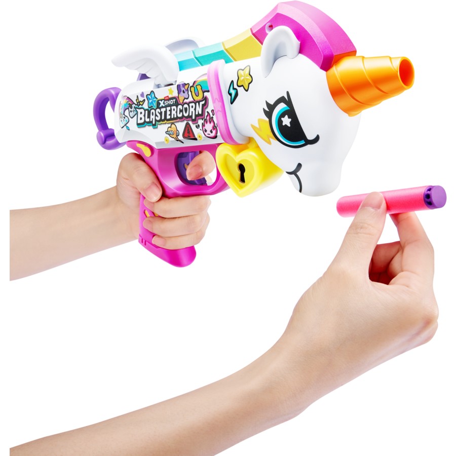 ZURU XSHOT Blastercorn Unicorn Blaster 16 Darts | Blastercorn | Unicorn Theme | Air Pocket Technology | Foam Darts