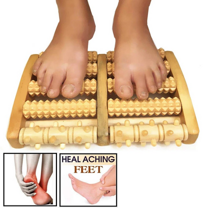 LARGE Wooden Foot Pain Massager 5 Roller Care Reflexology Relax Stress Relief