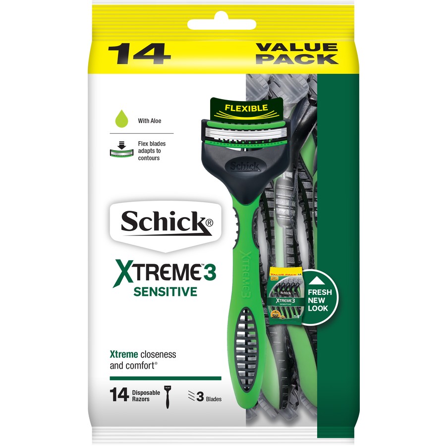 14 Pack Schick Mens Razors Shavers Sensitive Xtreme3 Close Shave Shaving Aloe