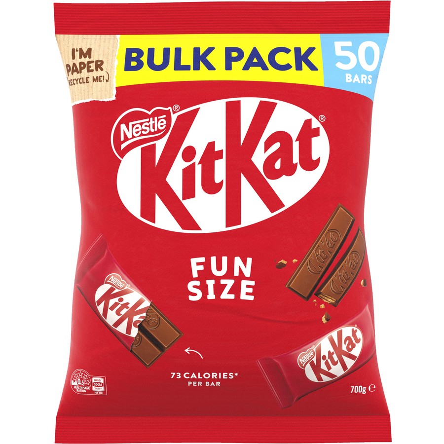 Kit Kat 50 x 14G Bulk Chocolate Pack | 50 Pack Kitkat Funsize Pack (700g) | Kids Office Client Lunchbox Treat Snack Party
