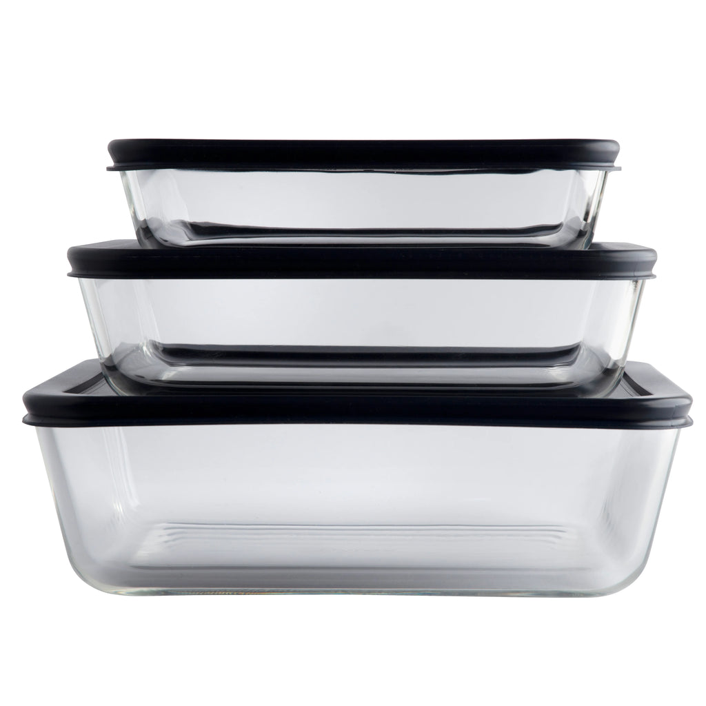Pyrex Rectangle Storage Containers 3 PC Set, High Quality Glass Food Storage Containers with Lids - Microwave and Dishwasher Safe