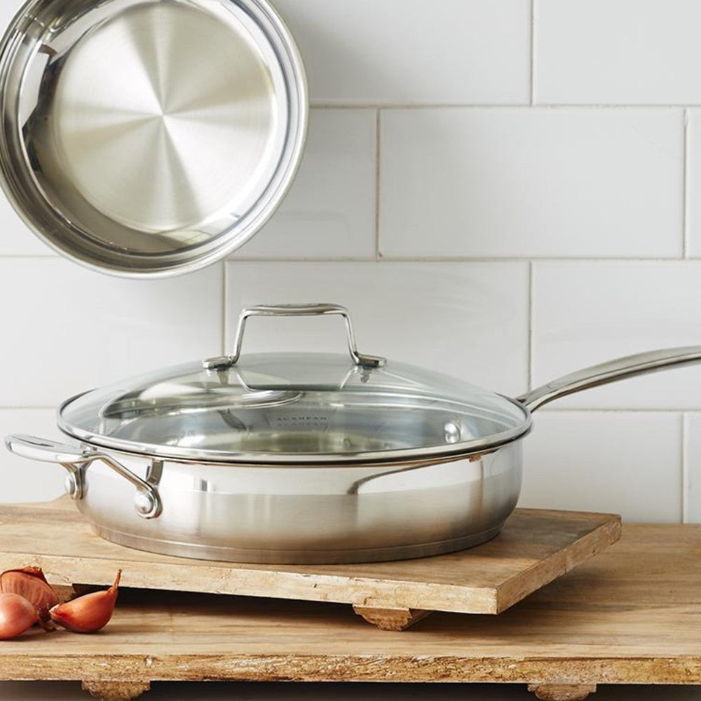 Scanpan 28cm Saute Pan with Glass Lid, Stainless Steel Oven Safe Cookware