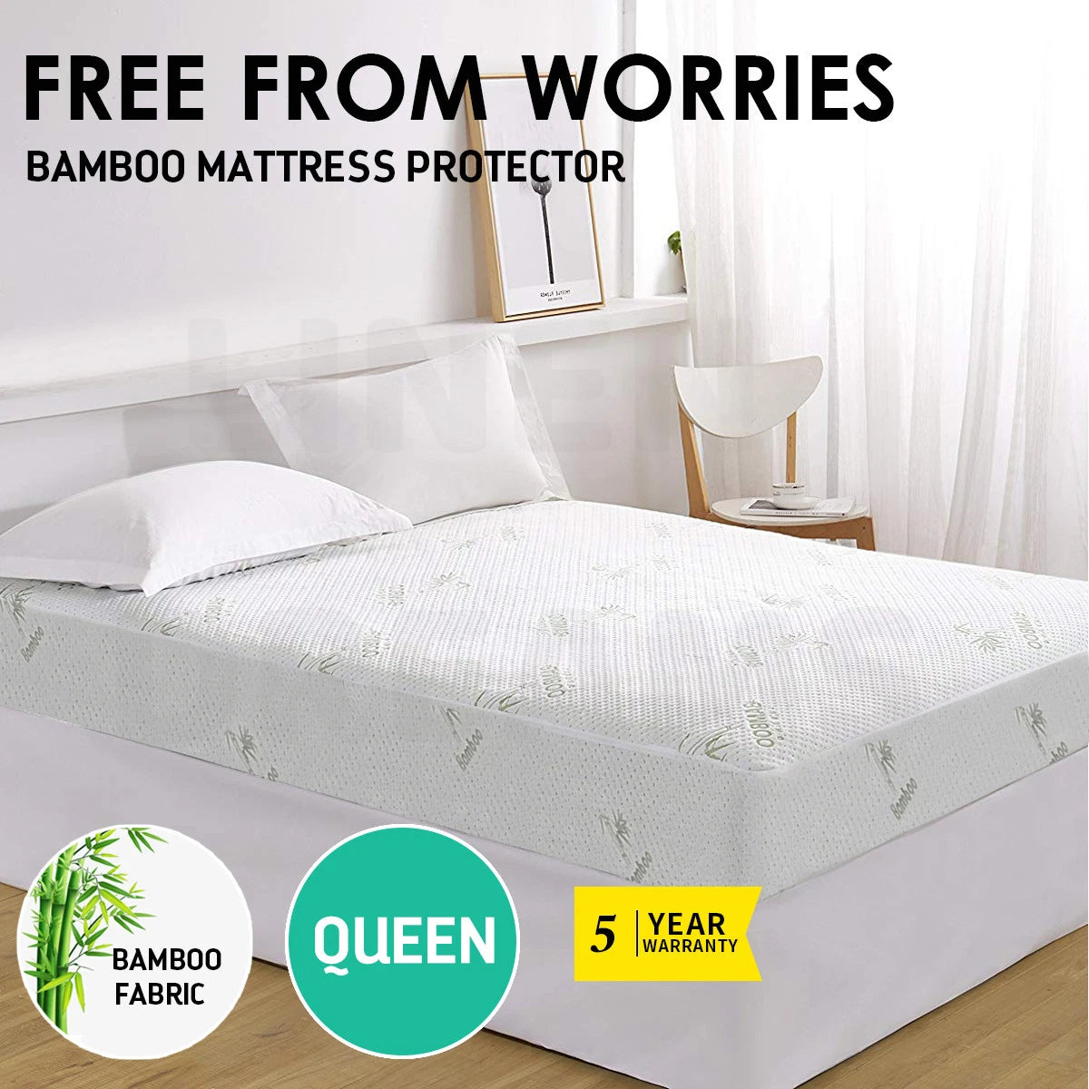 Queen Bamboo Fitted Mattress Protector Knitted Cover 300GSM Matress Topper Stain Dust Mite Bacteria Protection