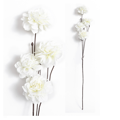5x Artificial Peony Spray Long Stem White 90cm 4 Heads Flowers | Wedding Home Decor