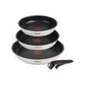Tefal 4 Piece Ingenio Induction Stainless Steel Frypans, Titanium Non-Stick Cooking, Removable Handle, Cooktop Oven Table Stackable Design
