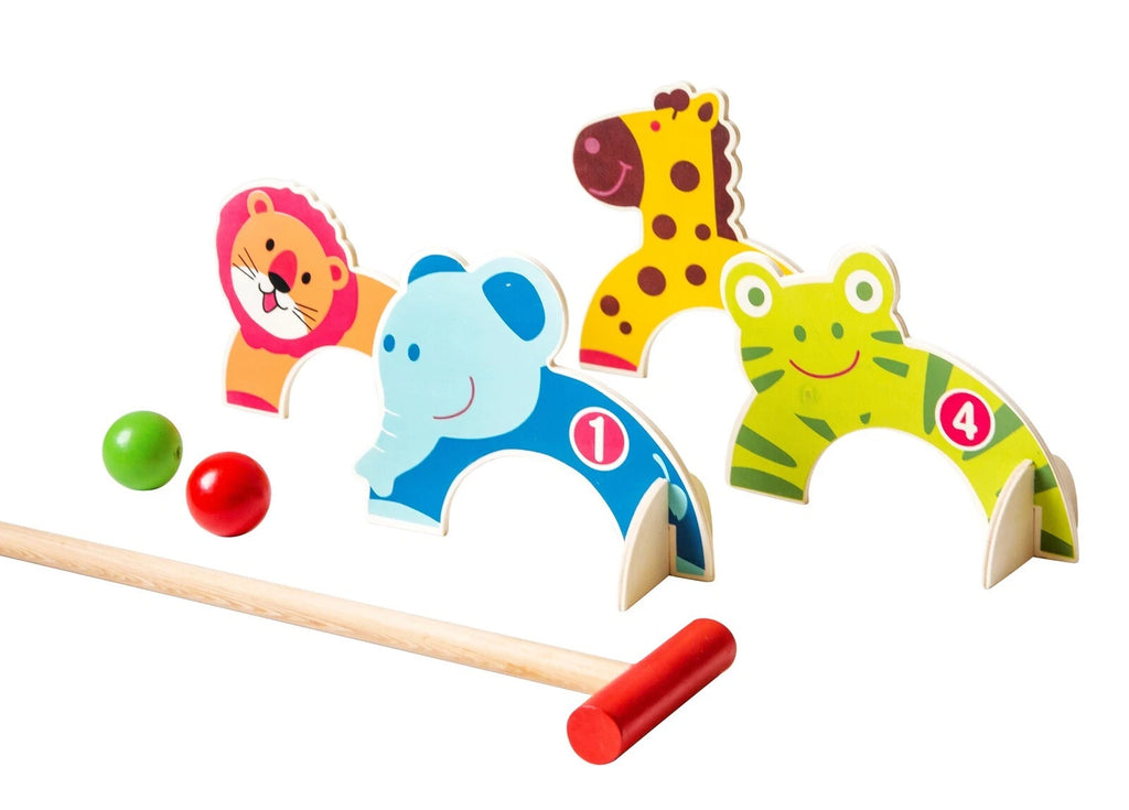 Kids Childrens Animal Croquet Wooden Hitting Challenge Game Lawn Backyard Luxury Doorball