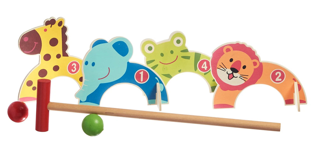 Kids Childrens Animal Croquet Wooden Hitting Challenge Game Lawn Backyard Luxury Doorball