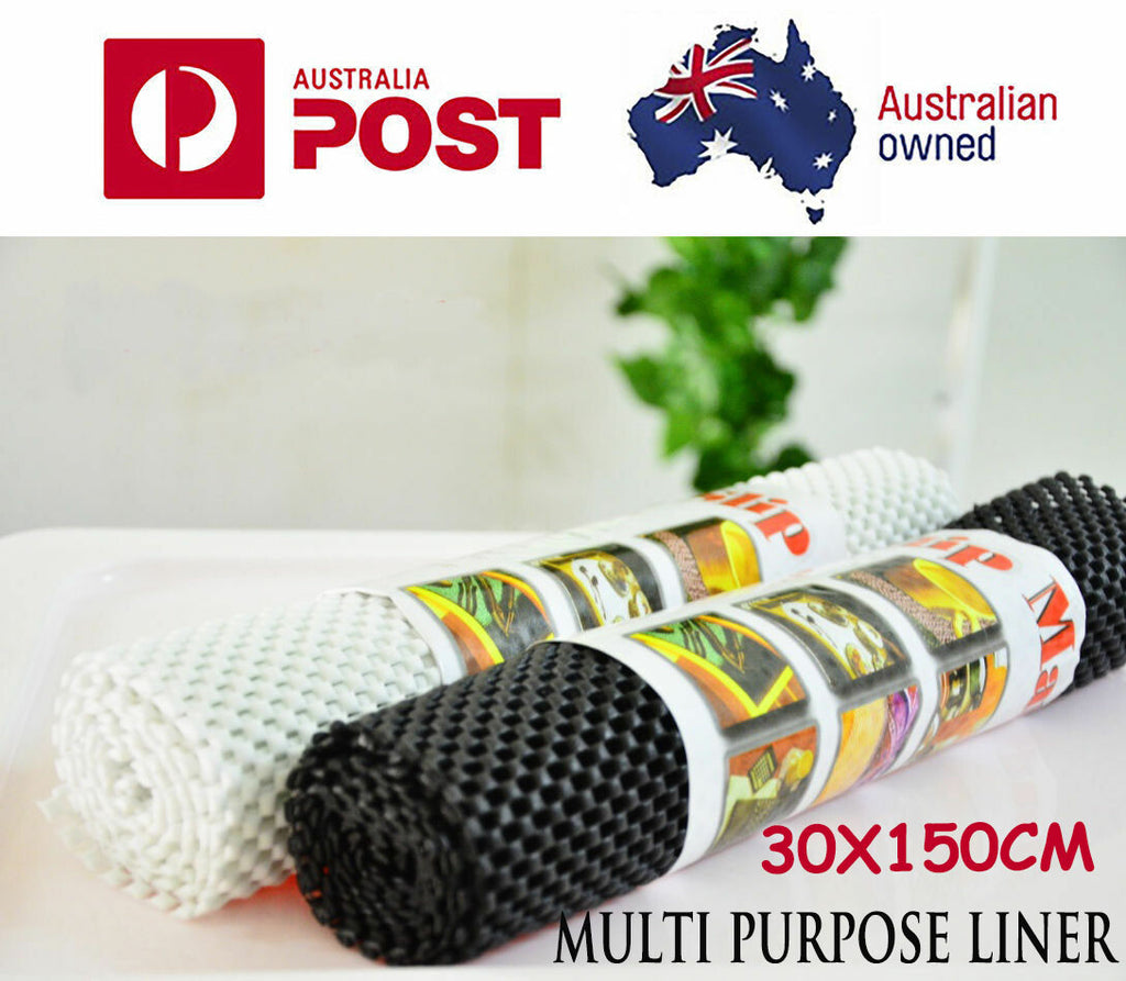 3x Rolls Anti-Slip Kitchen Draw Organiser Mats, Reuseable Anti-Slip Rug Cupboard Underlay Liner Shelving Liner