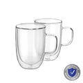 2x Pyrex Double Wall Drinking Glass Mug with Handle, Drinkware for Hot Cold Beverages Tea Coffee Cocktail Mocktail
