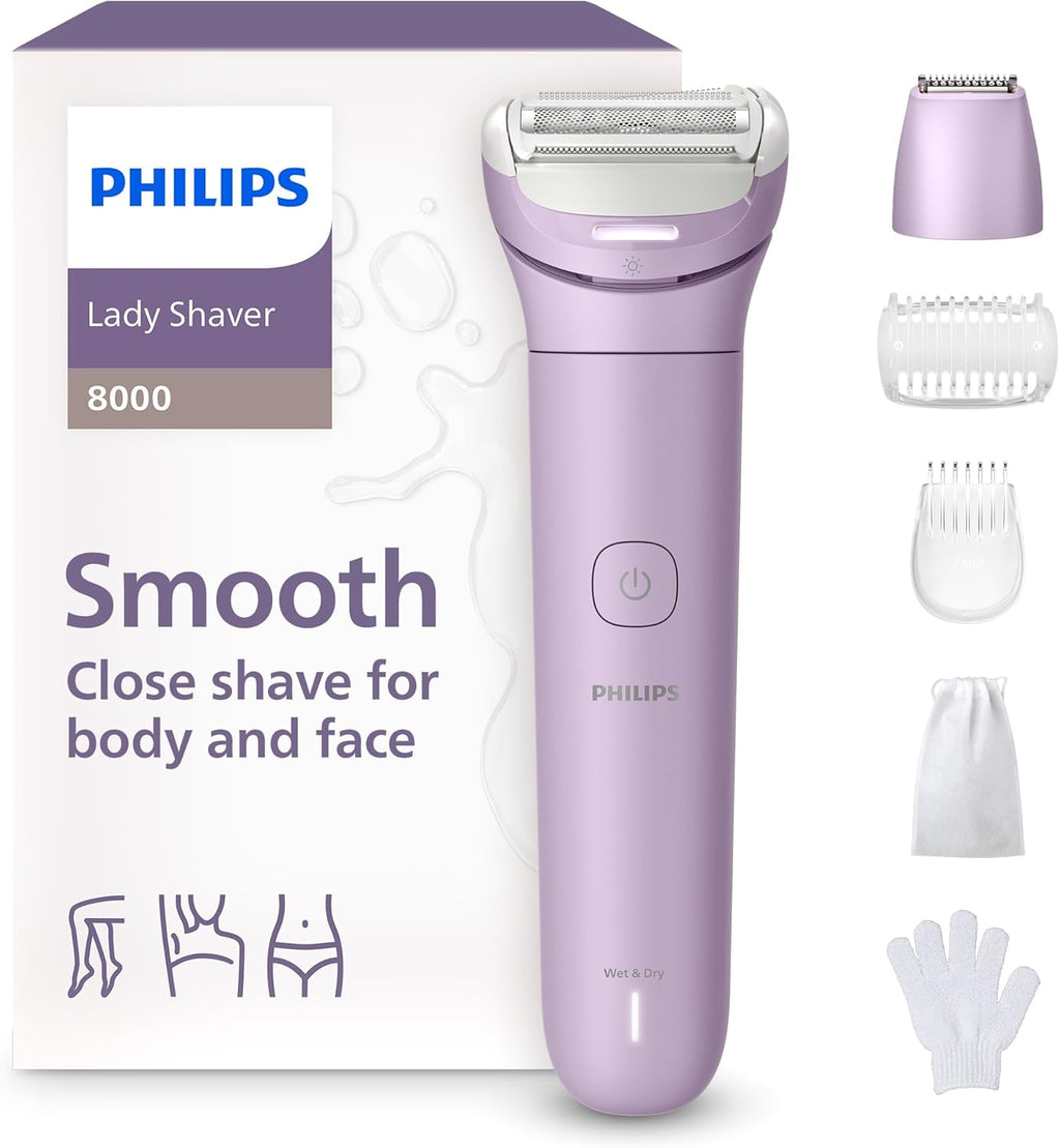 Philips Wet & Dry Electric Lady Shaver, Cordless, 2 Speed Bikini Arm Legs Trimmer Shaving Razor, LED Light