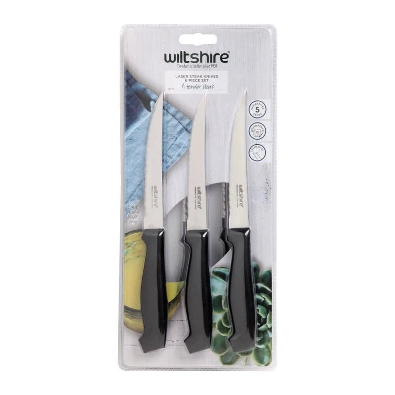 Wiltshire Steak Knives 6 Pack Cutting Meat Knife Stainless Steel Blades | Kitchen Steak Sausages