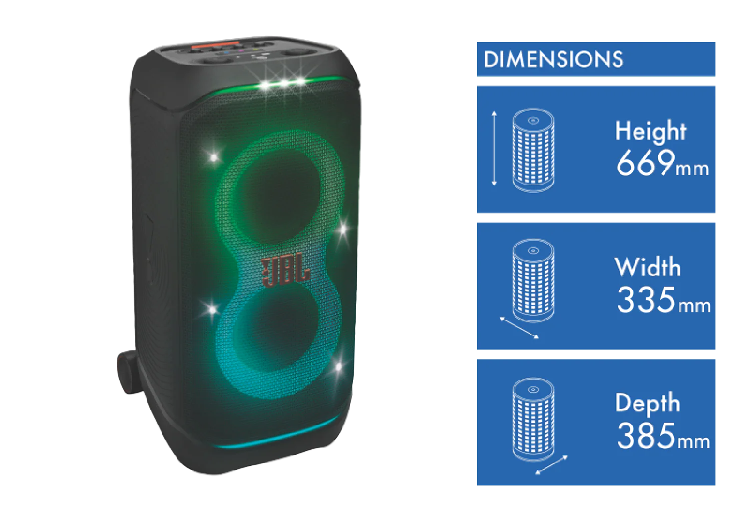 JBL Bluetooth Partybox Microphone Guitar Input Lights Strobe Effect 18hr Battery